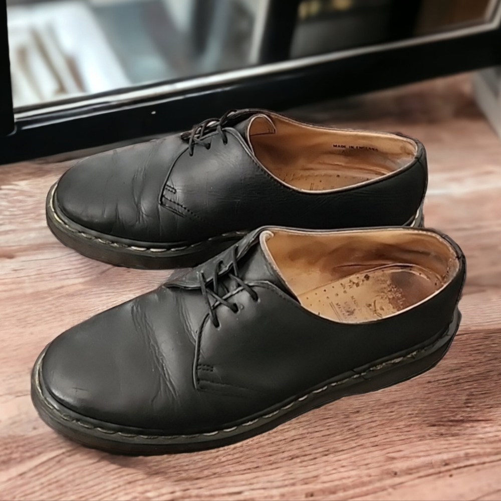 DR. MARTENS 1461 Made in England 9 Vintage Brown Leather 3 Eye Loafers Y2K Docs - Picture 6 of 17
